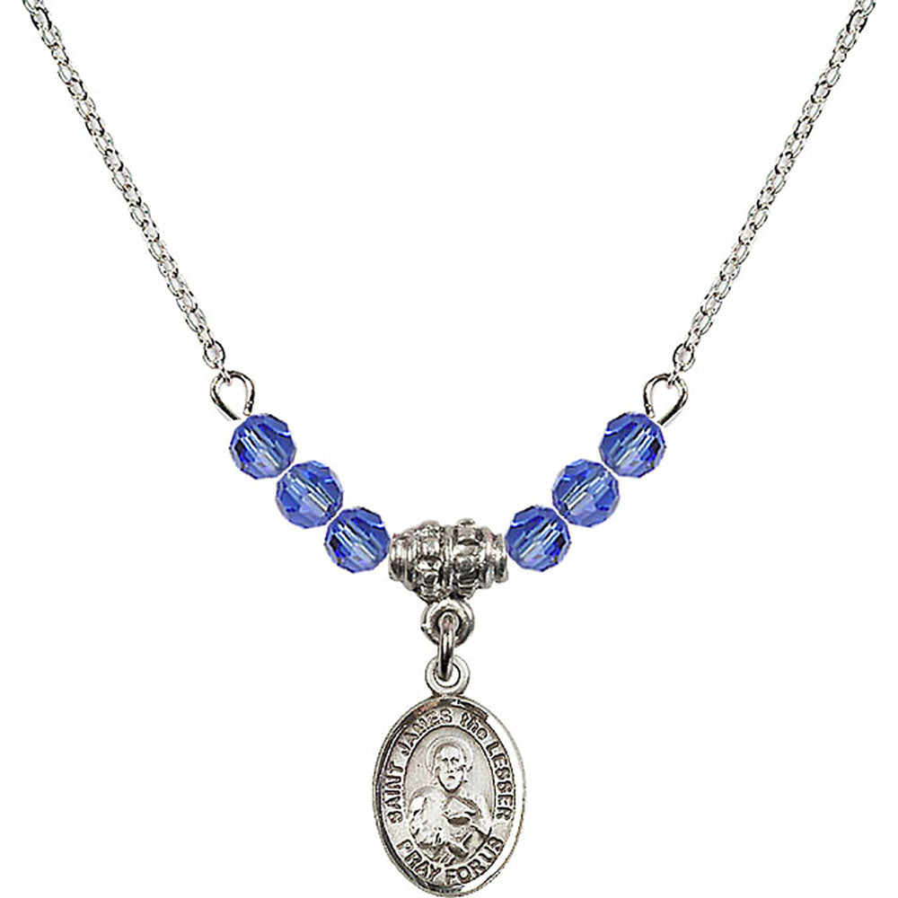 Sterling Silver Saint James the Lesser Birthstone Necklace with Sapphire Beads - 9277
