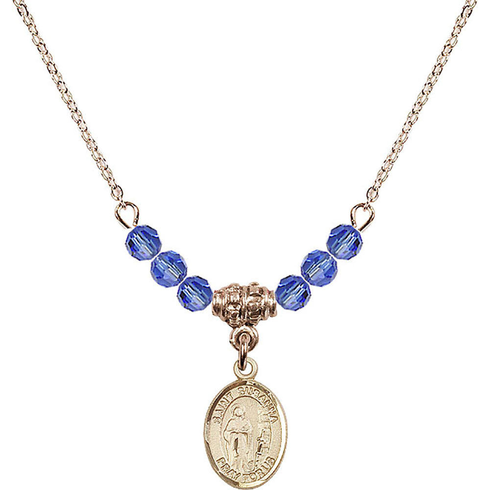 14kt Gold Filled Saint Susanna Birthstone Necklace with Sapphire Beads - 9280