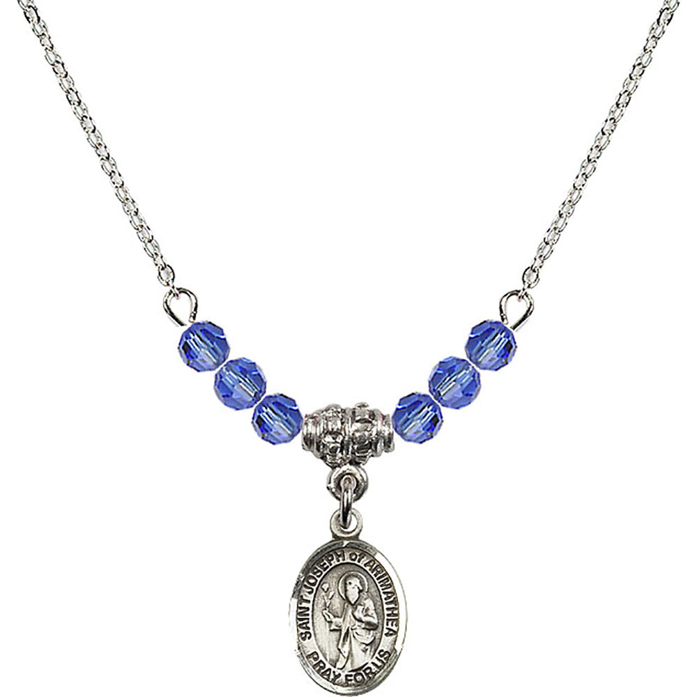 Sterling Silver Saint Joseph of Arimathea Birthstone Necklace with Sapphire Beads - 9300