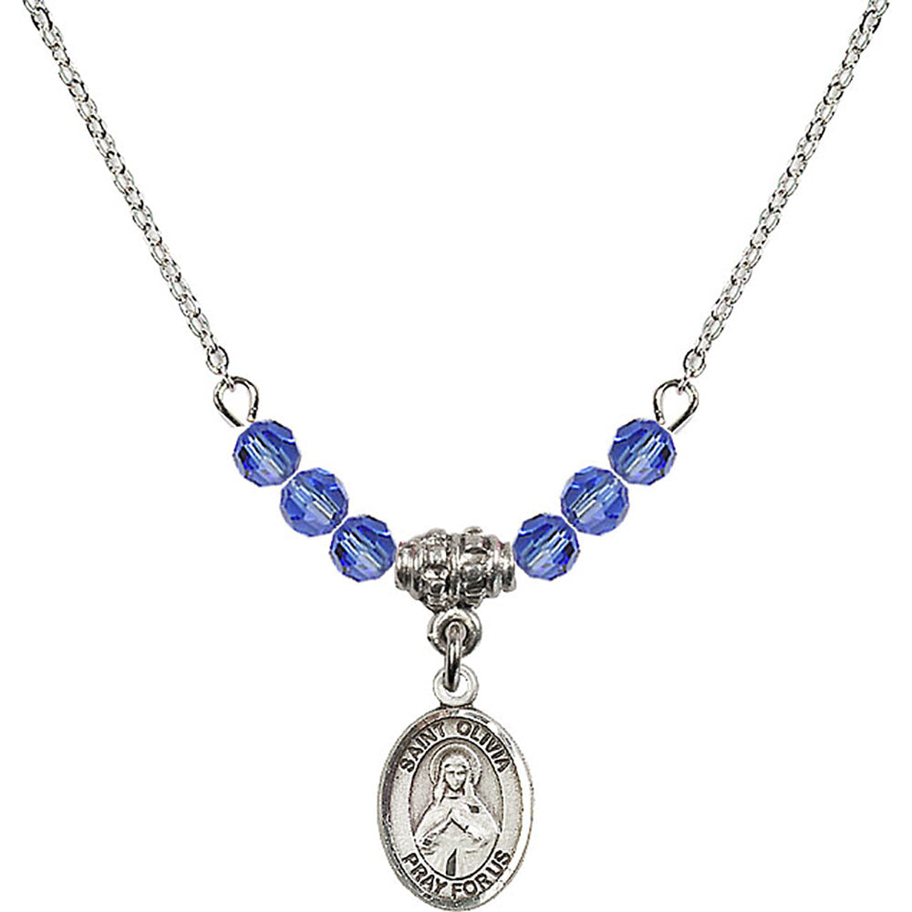Sterling Silver Saint Olivia Birthstone Necklace with Sapphire Beads - 9312