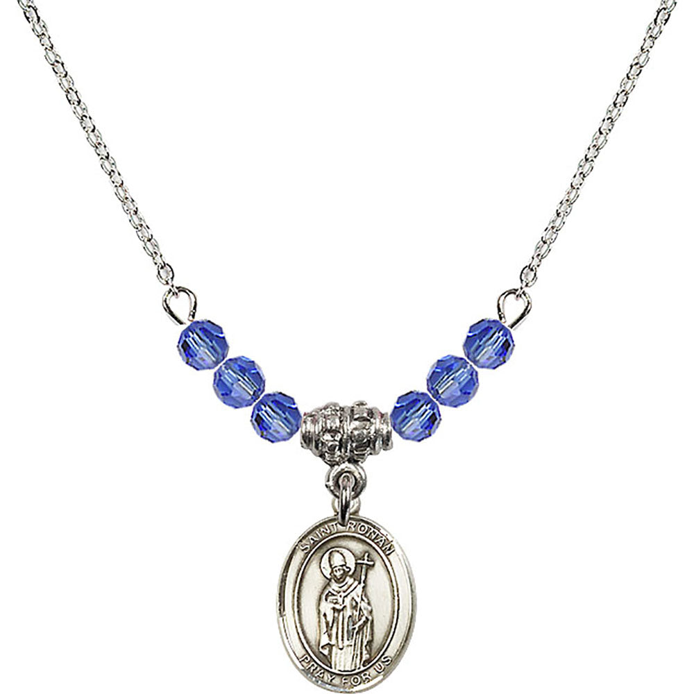 Sterling Silver Saint Ronan Birthstone Necklace with Sapphire Beads - 9315