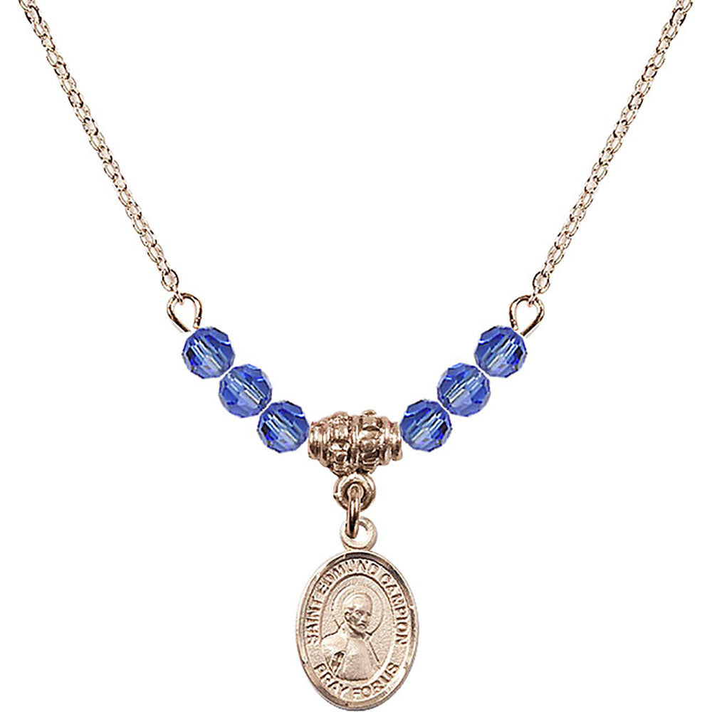 14kt Gold Filled Saint Edmund Campion Birthstone Necklace with Sapphire Beads - 9333