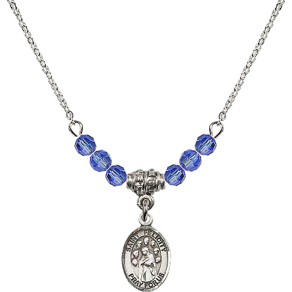 Sterling Silver Saint Felicity Birthstone Necklace with Sapphire Beads - 9341