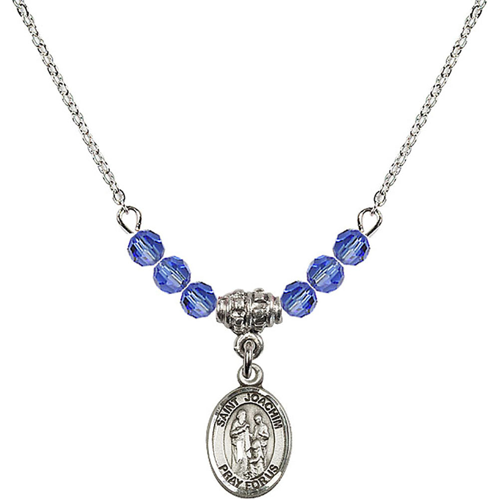 Sterling Silver Saint Joachim Birthstone Necklace with Sapphire Beads - 9348