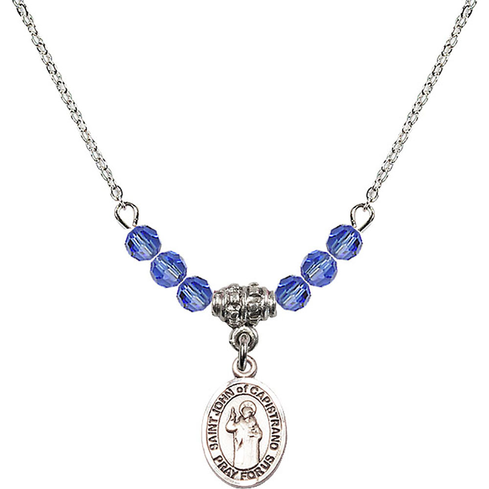 Sterling Silver Saint John of Capistrano Birthstone Necklace with Sapphire Beads - 9350