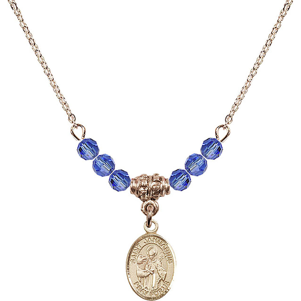 14kt Gold Filled Saint Januarius Birthstone Necklace with Sapphire Beads - 9351