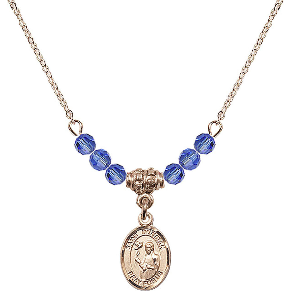 14kt Gold Filled Saint Dunstan Birthstone Necklace with Sapphire Beads - 9355