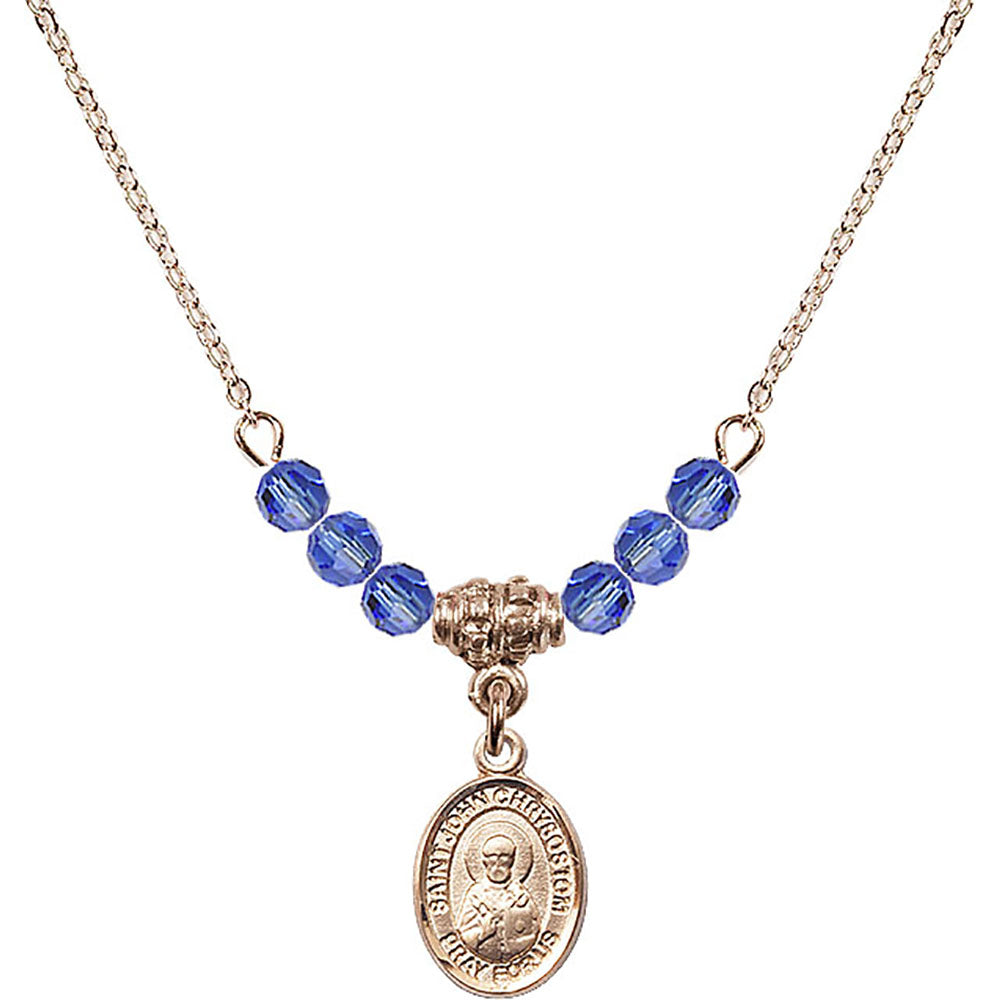 14kt Gold Filled Saint John Licci Birthstone Necklace with Sapphire Beads - 9358
