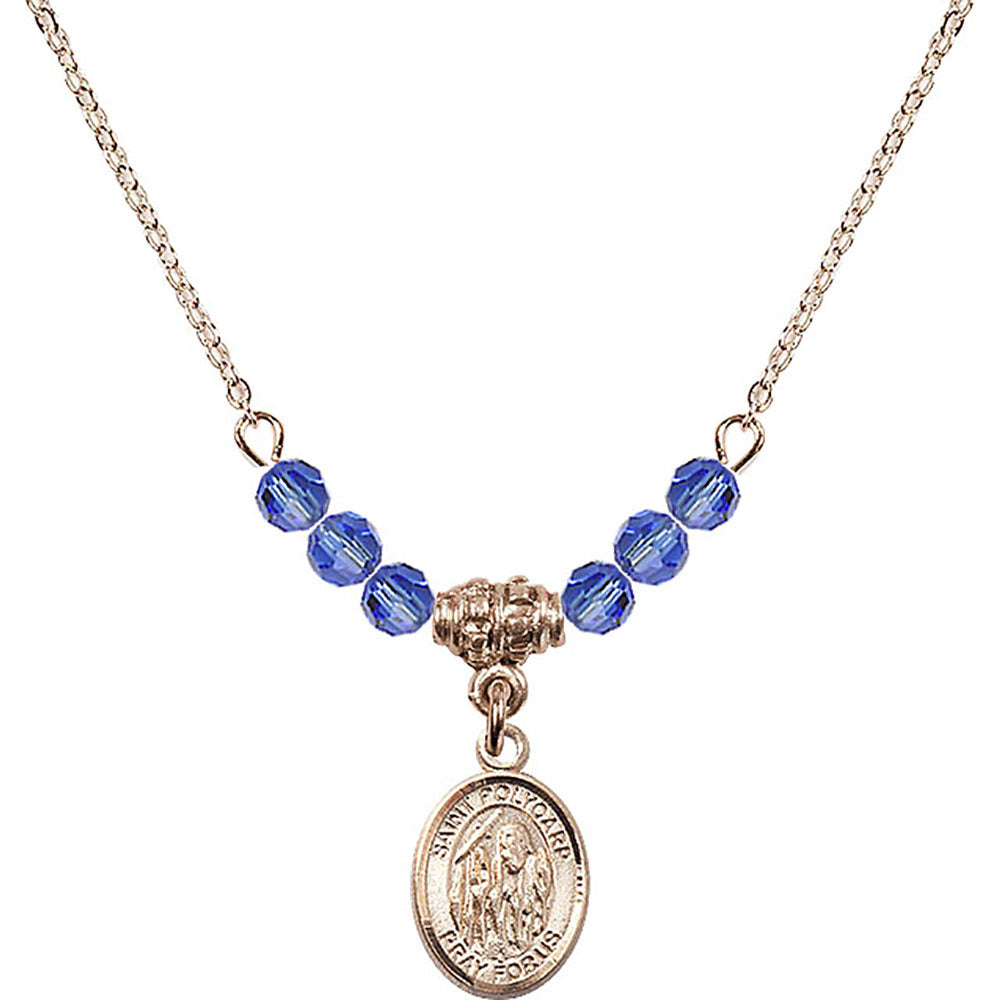 14kt Gold Filled Saint Polycarp of Smyrna Birthstone Necklace with Sapphire Beads - 9363