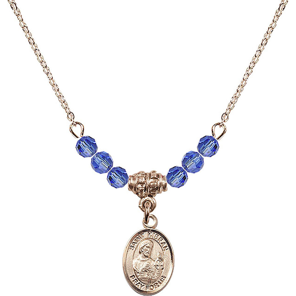 14kt Gold Filled Saint Kieran Birthstone Necklace with Sapphire Beads - 9367