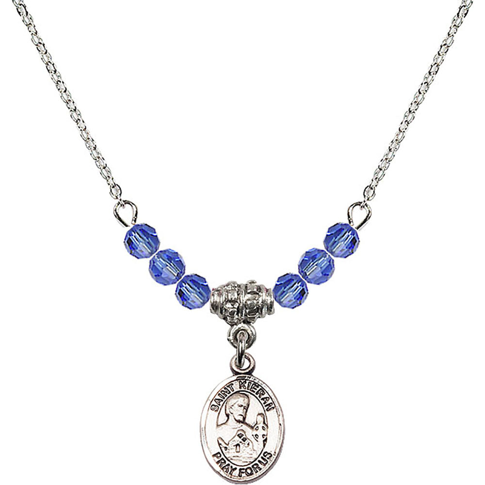 Sterling Silver Saint Kieran Birthstone Necklace with Sapphire Beads - 9367