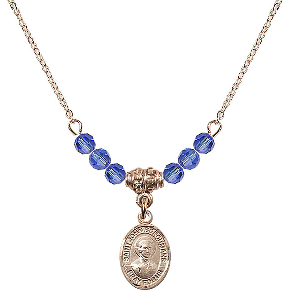 14kt Gold Filled Saint John Berchmans Birthstone Necklace with Sapphire Beads - 9370