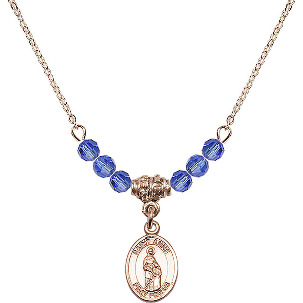 14kt Gold Filled Saint Anne Birthstone Necklace with Sapphire Beads - 9374