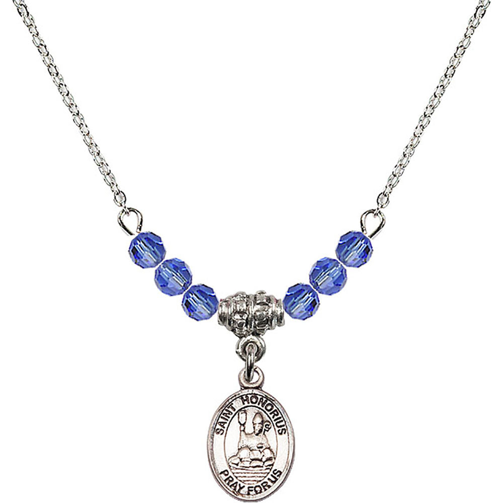 Sterling Silver Saint Honorius of Amiens Birthstone Necklace with Sapphire Beads - 9376
