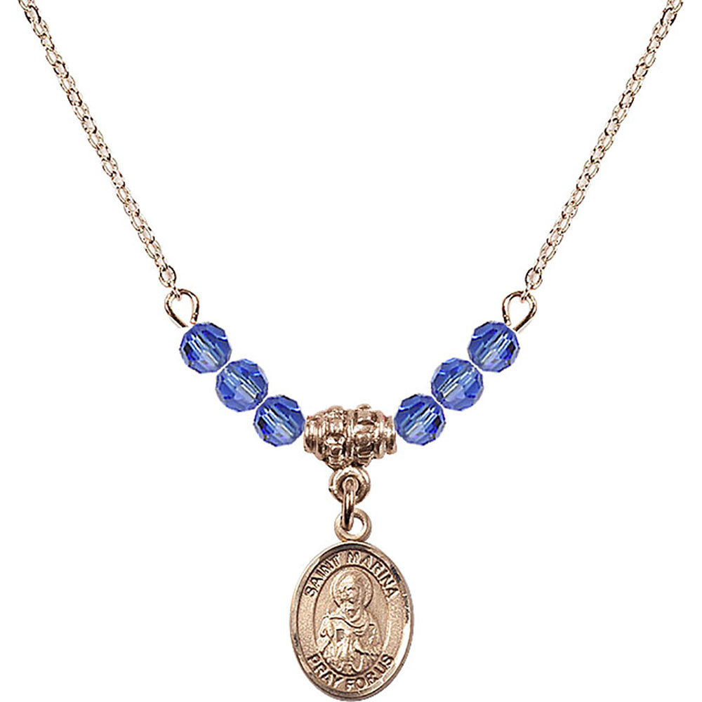 14kt Gold Filled Saint Marina Birthstone Necklace with Sapphire Beads - 9379
