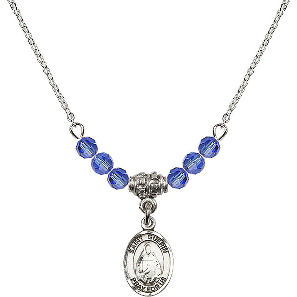 Sterling Silver Saint Theodora Birthstone Necklace with Sapphire Beads - 9382