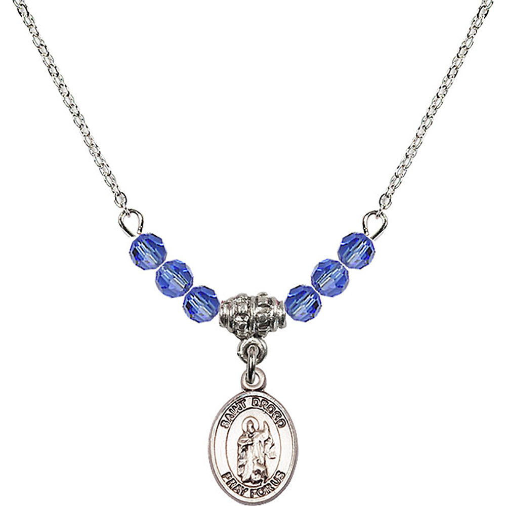 Sterling Silver Saint Drogo Birthstone Necklace with Sapphire Beads - 9386