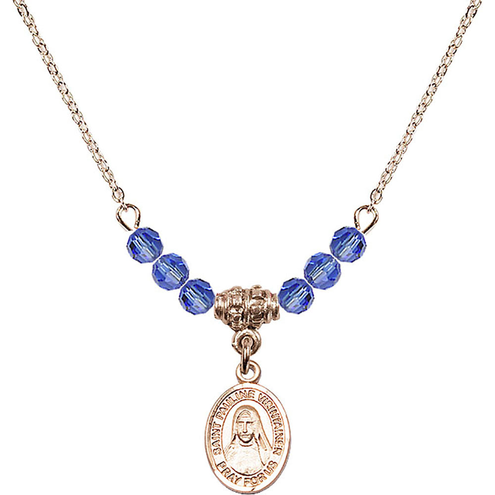 14kt Gold Filled Saint Pauline Visintainer Birthstone Necklace with Sapphire Beads - 9391