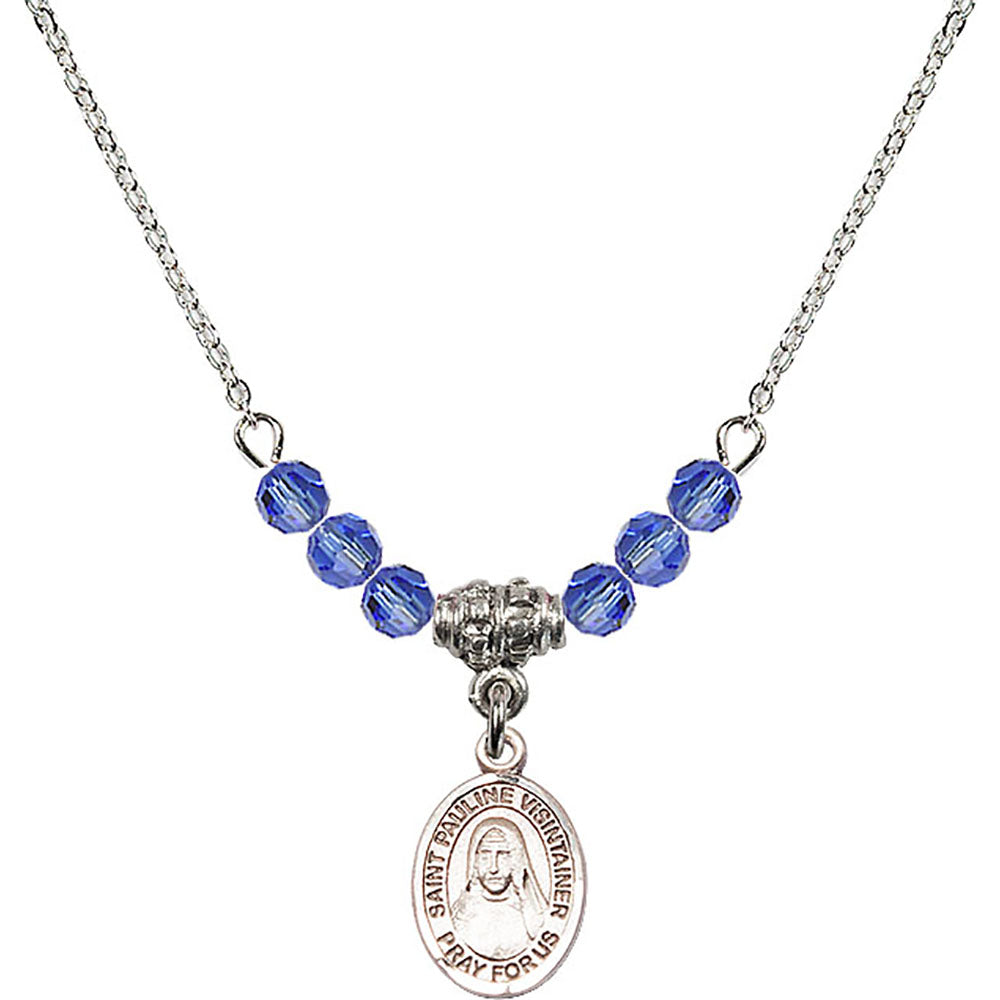 Sterling Silver Saint Pauline Visintainer Birthstone Necklace with Sapphire Beads - 9391