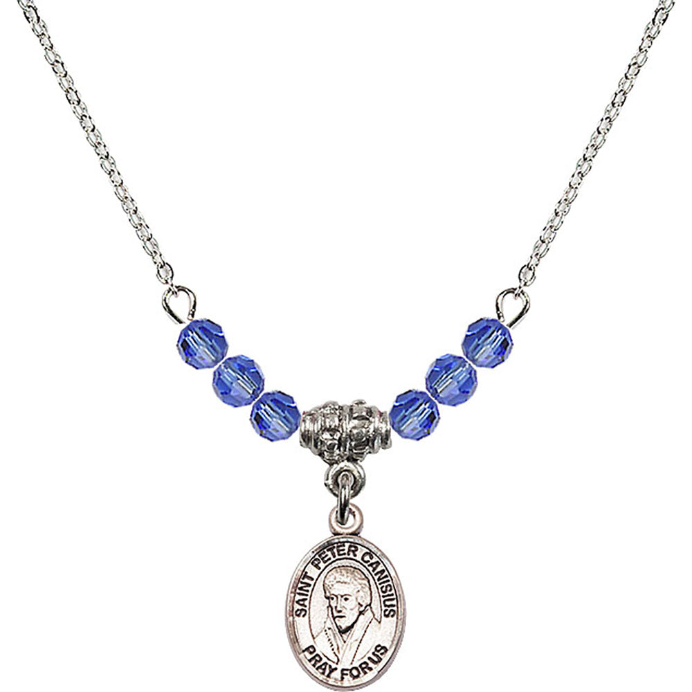 Sterling Silver Saint Peter Canisius Birthstone Necklace with Sapphire Beads - 9393