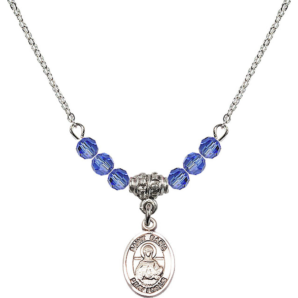 Sterling Silver Saint Daria Birthstone Necklace with Sapphire Beads - 9396