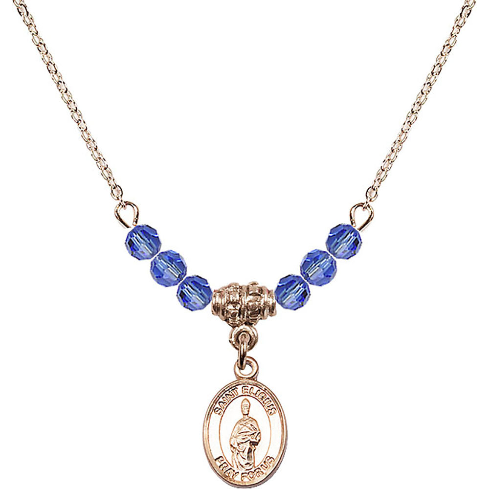 14kt Gold Filled Saint Eligius Birthstone Necklace with Sapphire Beads - 9402