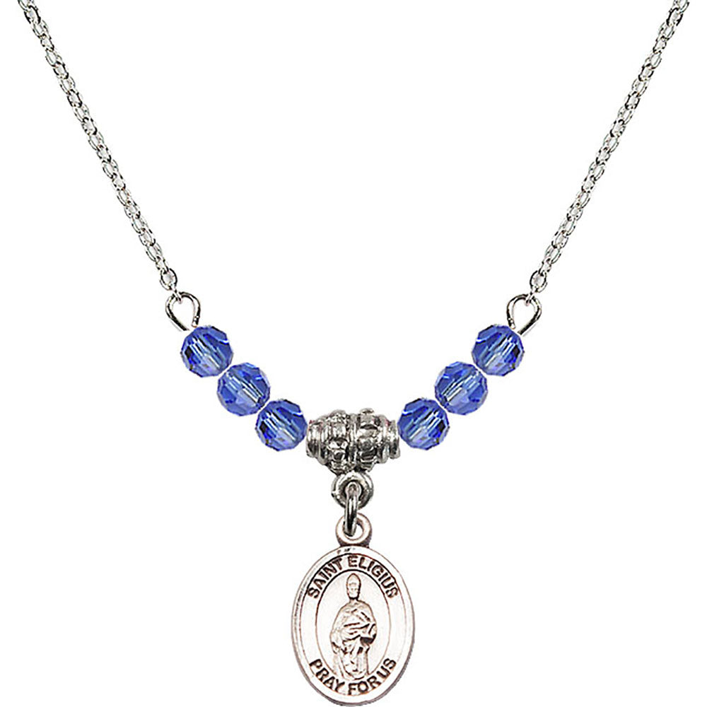 Sterling Silver Saint Eligius Birthstone Necklace with Sapphire Beads - 9402