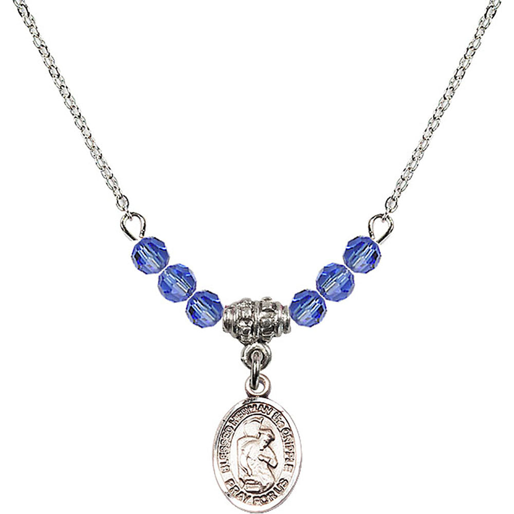 Sterling Silver Blessed Herman the Cripple Birthstone Necklace with Sapphire Beads - 9403