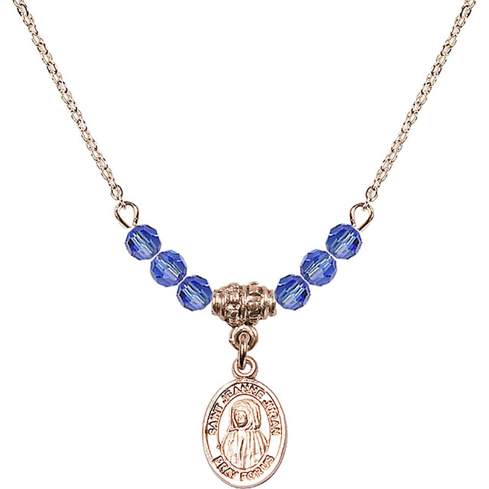 14kt Gold Filled Saint Jeanne Jugan Birthstone Necklace with Sapphire Beads - 9409