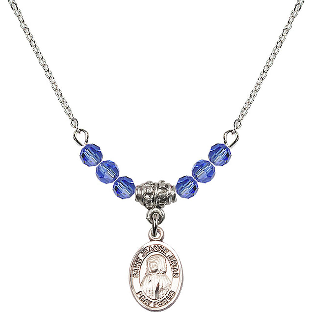 Sterling Silver Saint Jeanne Jugan Birthstone Necklace with Sapphire Beads - 9409