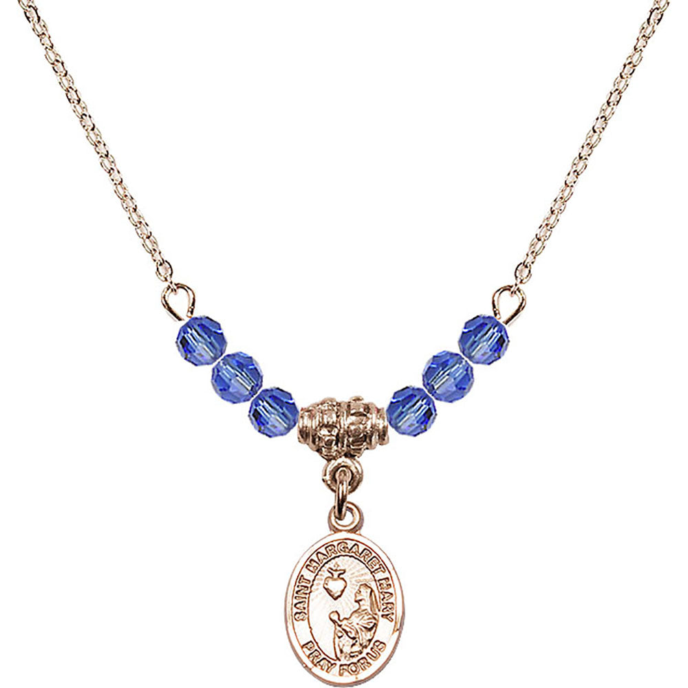 14kt Gold Filled Saint Margaret Mary Alacoque Birthstone Necklace with Sapphire Beads - 9420