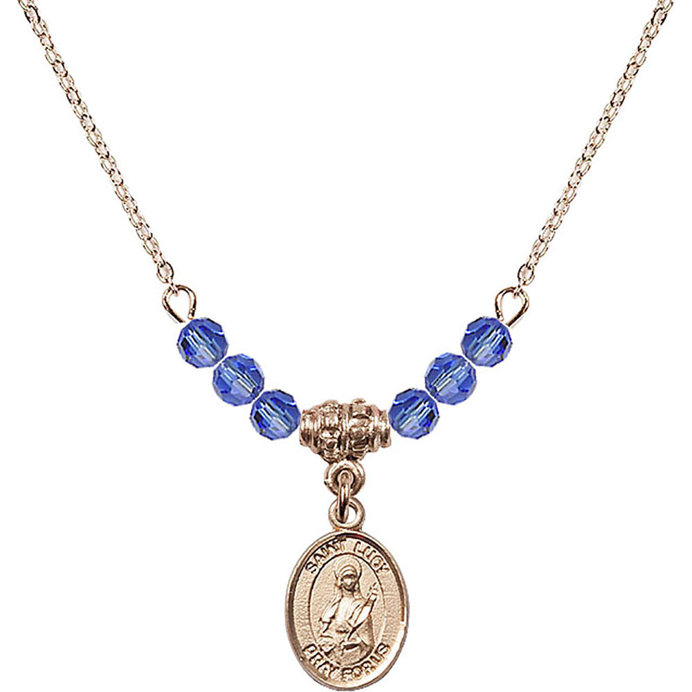 14kt Gold Filled Saint Lucy Birthstone Necklace with Sapphire Beads - 9422
