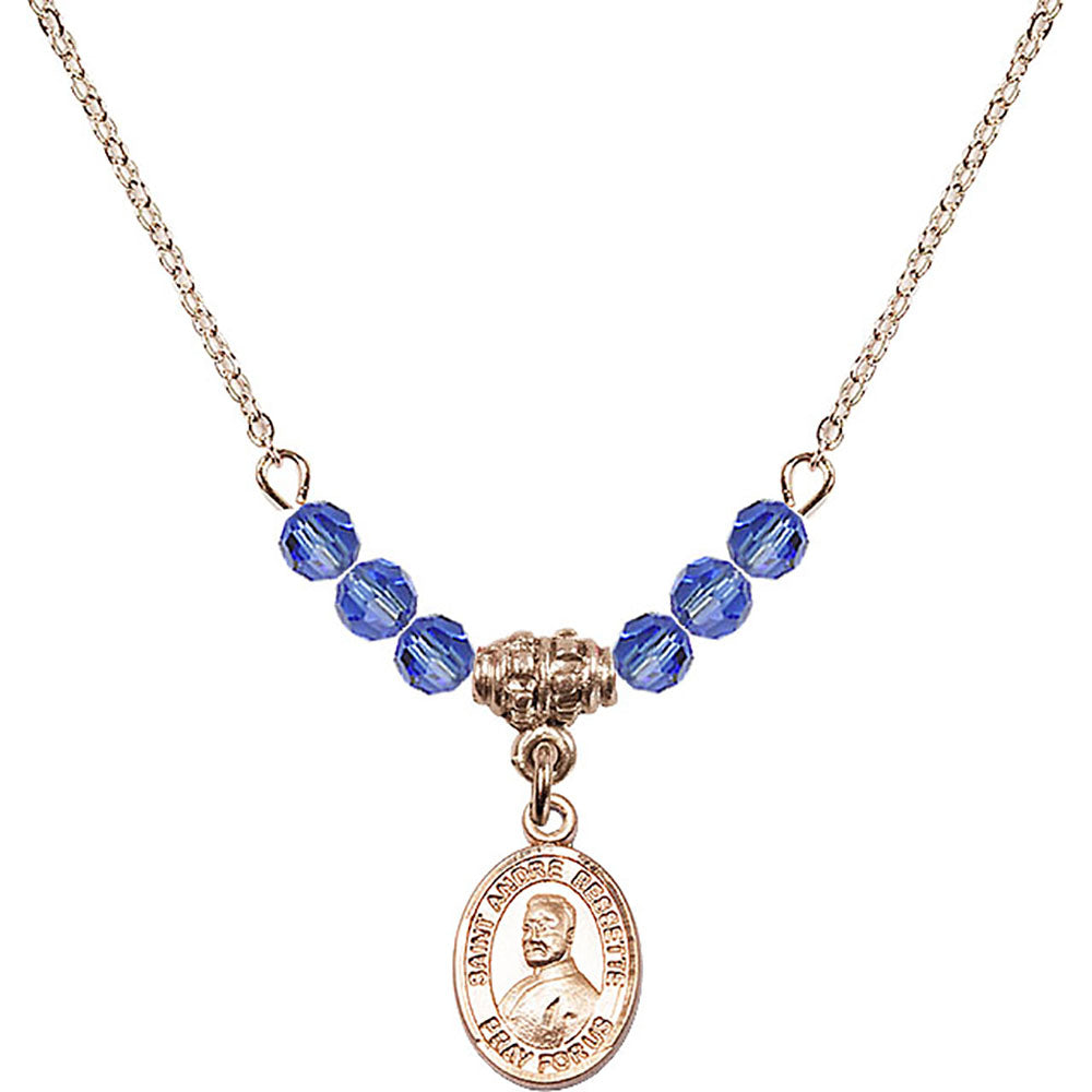14kt Gold Filled Saint Andre Bessette Birthstone Necklace with Sapphire Beads - 9424