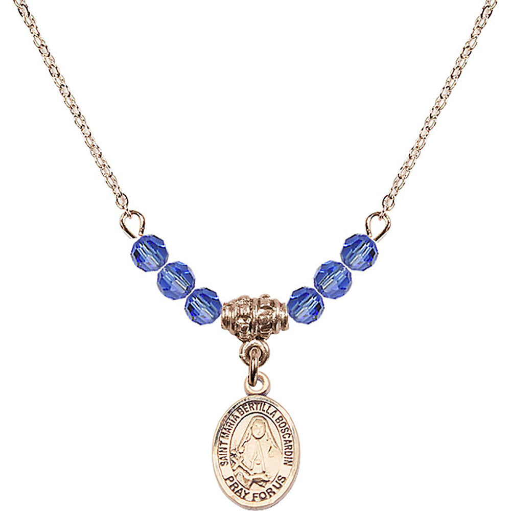 14kt Gold Filled Saint Maria Bertilla Boscardin Birthstone Necklace with Sapphire Beads - 9428