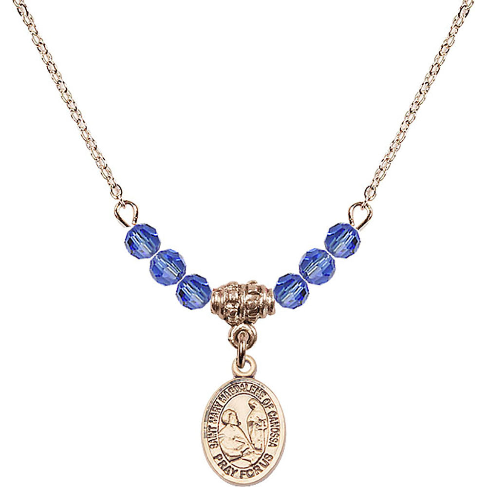 14kt Gold Filled Saint Mary Magdalene of Canossa Birthstone Necklace with Sapphire Beads - 9429