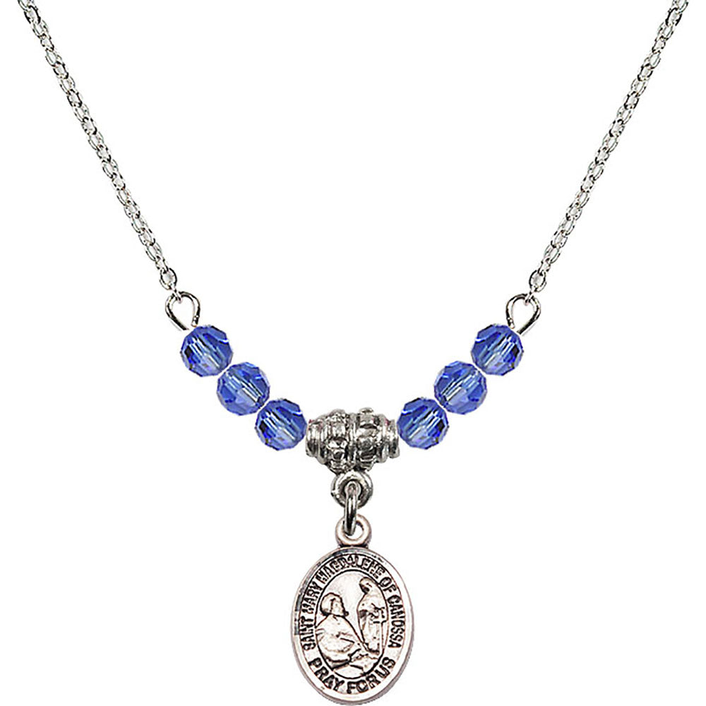 Sterling Silver Saint Mary Magdalene of Canossa Birthstone Necklace with Sapphire Beads - 9429