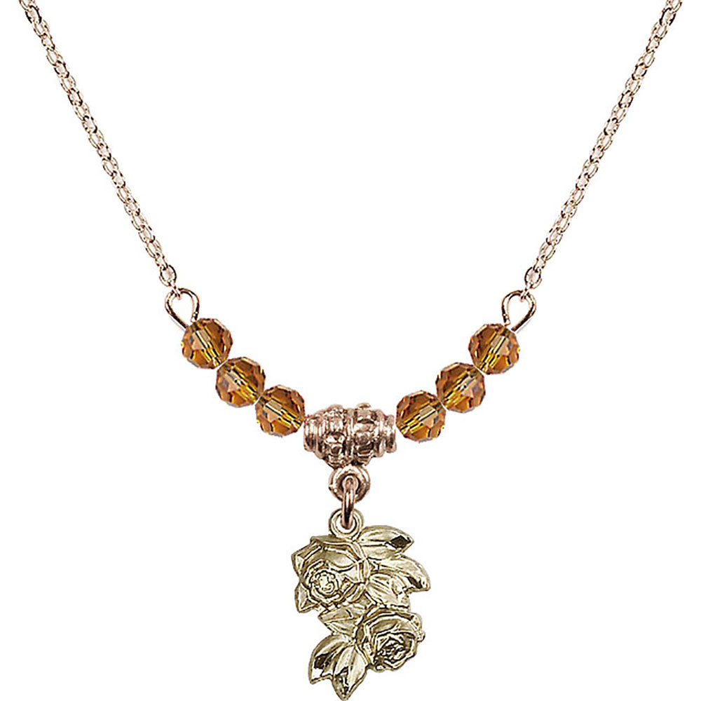14kt Gold Filled Rose Birthstone Necklace with Topaz Beads - 0204