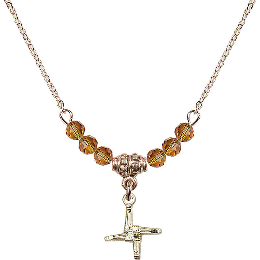 14kt Gold Filled Saint Brigid Cross Birthstone Necklace with Topaz Beads - 0291