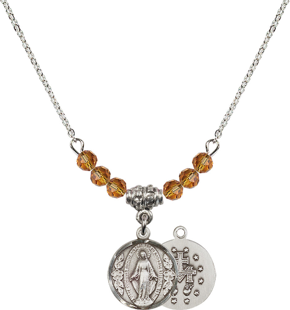 Sterling Silver Miraculous Birthstone Necklace with Topaz Beads - 0601