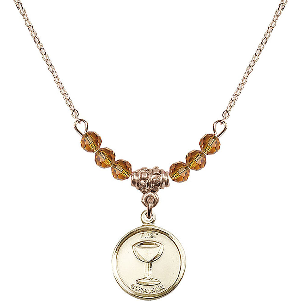 14kt Gold Filled Communion Birthstone Necklace with Topaz Beads - 0601