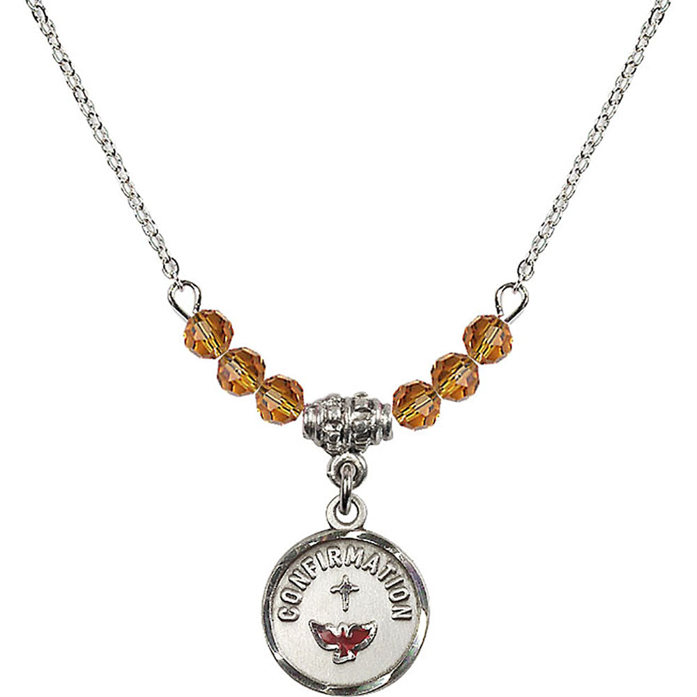 Sterling Silver Confirmation Birthstone Necklace with Topaz Beads - 0601
