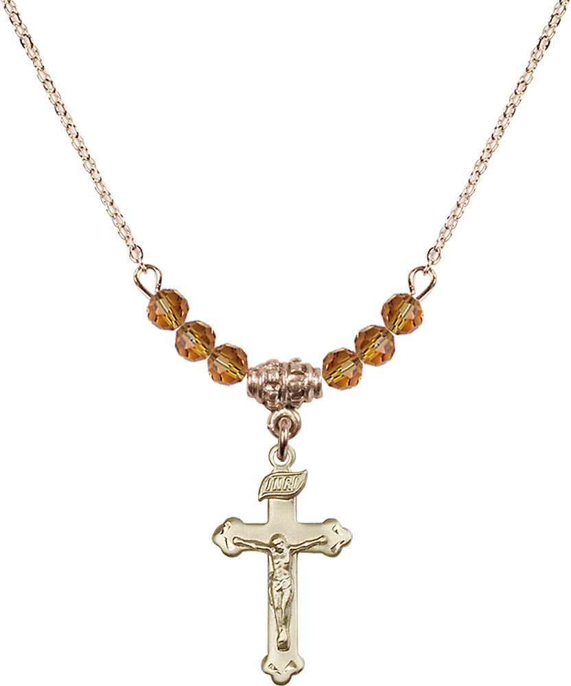 14kt Gold Filled Crucifix Birthstone Necklace with Topaz Beads - 0669