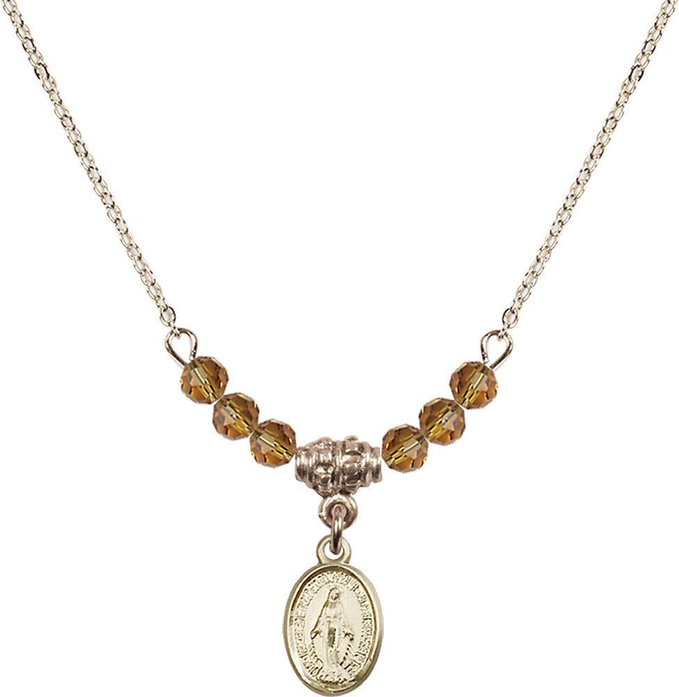 14kt Gold Filled Miraculous Birthstone Necklace with Topaz Beads - 0702