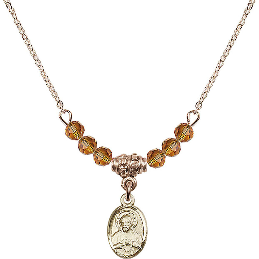 14kt Gold Filled Scapular Birthstone Necklace with Topaz Beads - 0702
