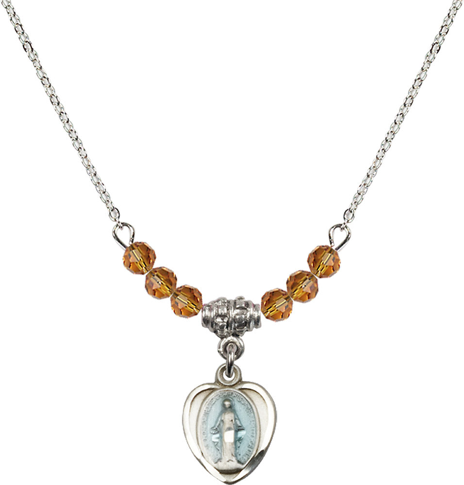 Sterling Silver Miraculous Birthstone Necklace with Topaz Beads - 0706