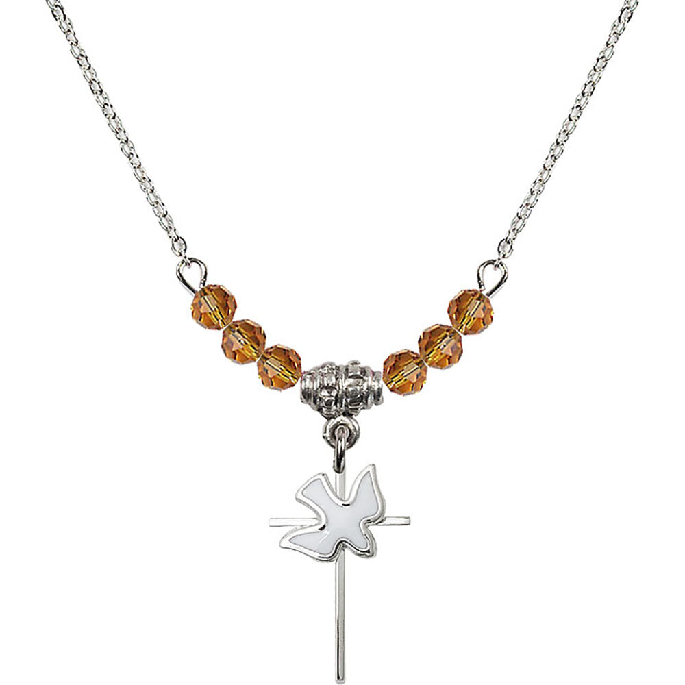 Sterling Silver Cross / Holy Spirit Birthstone Necklace with Topaz Beads - 1812