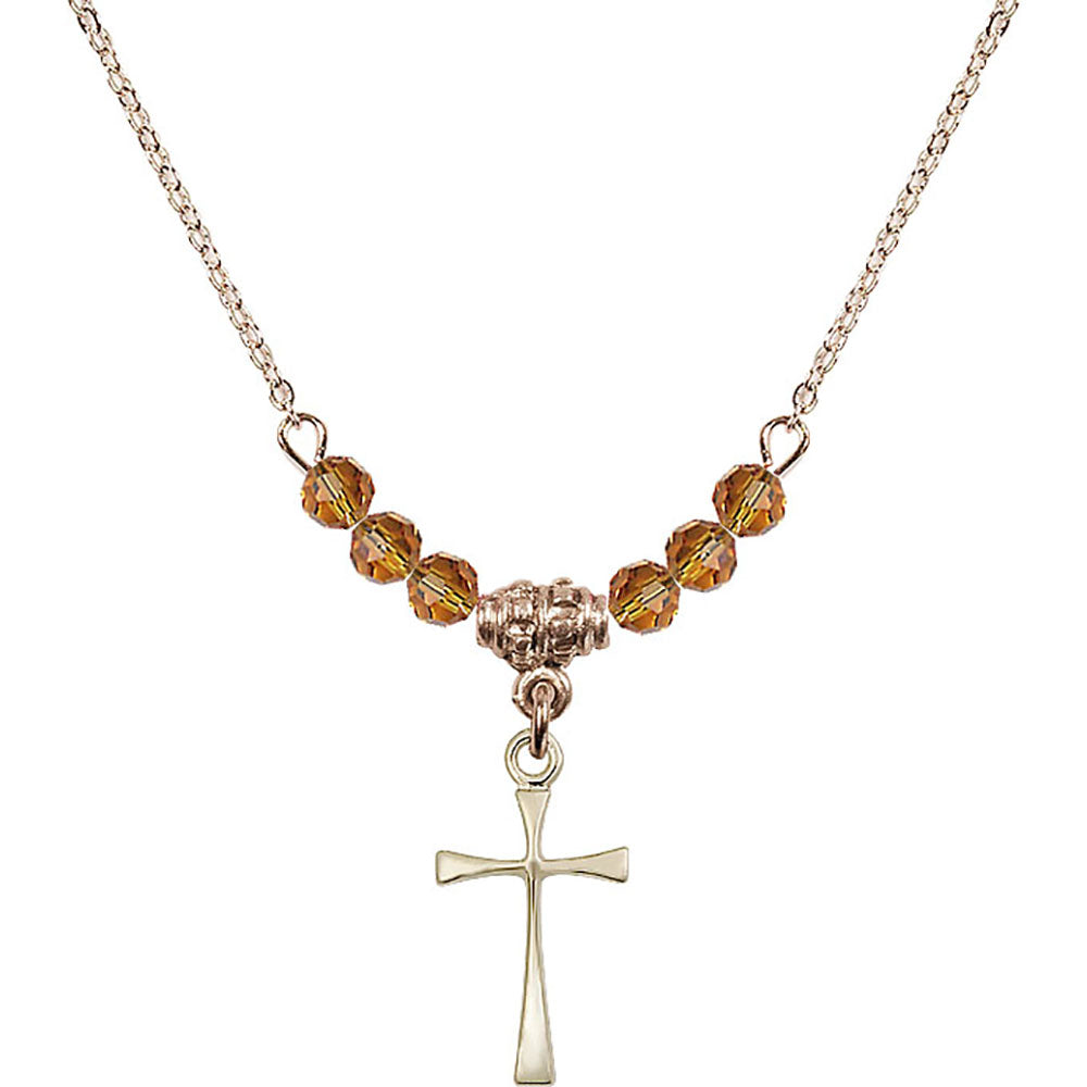 14kt Gold Filled Maltese Cross Birthstone Necklace with Topaz Beads - 1872