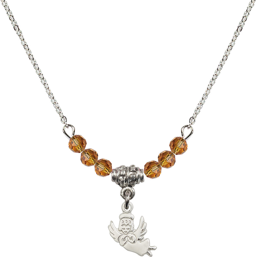 Sterling Silver Guardian Angel Birthstone Necklace with Topaz Beads - 2128