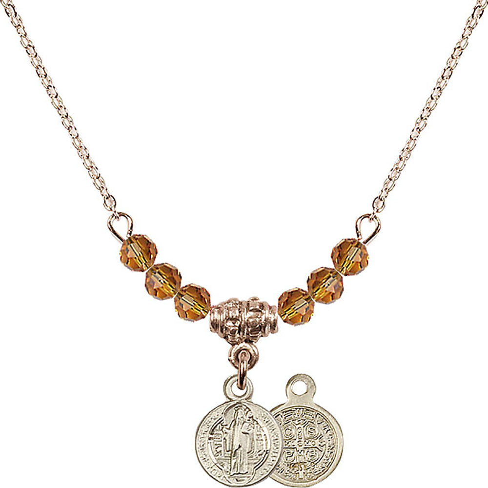 14kt Gold Filled Saint Benedict Birthstone Necklace with Topaz Beads - 2341