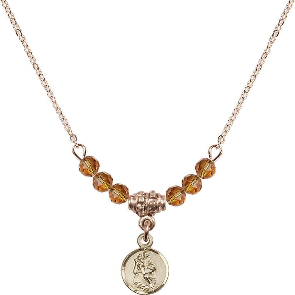 14kt Gold Filled Saint Christopher Birthstone Necklace with Topaz Beads - 2343